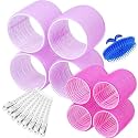 SIYAA Self Grip Hair Rollers Curlers 21 Pcs Set with 8Pcs Heatless Hair Rollers And 1 Comb with 2 Sizes (4 Jumbo &amp; 4 Large) and 12 Pcs Hair Clips for Long Medium Short Thick Fine Thin Hair Volume