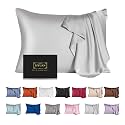 SIYUAN Silk Light Gray Pillowcase, Standard Size, Temperature Regulator, Beauty Anti-Aging, Hidden Zipper