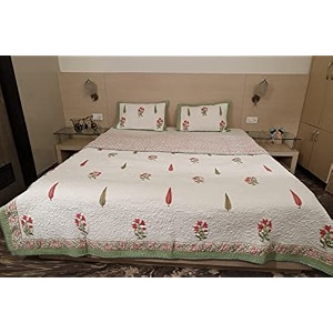 sj art amp crafts 410 tc cotton double bed super soft quilt reversible light weight for summer and winter size- king 90x108 inch palm tree hand block quilt