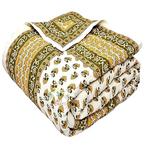 sj art amp crafts 410 tc cotton double bed jaipuri razaia c quilt for all season size- king 90x108 inch yellow butii with flower border jaipuri rajai