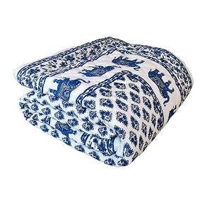 sj art amp crafts 410 tc cotton double bed super soft quilt reversible light weight for summer and winter size- king 90x108 inch blue elephent flower border jaipuri rajai