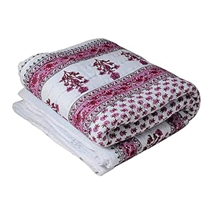 sj art amp crafts 410 tc cotton double bed super soft quilt reversible light weight for summer and winter size- king 90x108 inch pink buti flower border sanganeri print