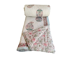 sj art amp crafts 410 tc cotton double bed super soft quilt reversible light weight for summer and winter size- king 90x108 inch big carry butta hand block hand stich
