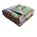 SJ Art & Crafts 410 TC Cotton Double Bed Super Soft Quilt Reversible Light Weight for Summer and Winter Size- King 90X108 Inch (Green Jaal Machine Stitch)