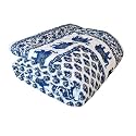 SJ Art &amp; Crafts 410 TC Cotton Double Bed Super Soft Quilt Reversible Light Weight for Summer and Winter Size- King 90X108 Inch (Blue Elephent Flower Border Jaipuri Rajai)