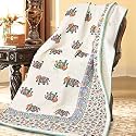 SJ Art &amp; Crafts 410 TC Cotton Double Bed Super Soft Quilt Reversible Light Weight for Summer and Winter Size- King 90X108 Inch (Elephent Hand Block Machine Stitch)