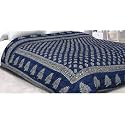 SJ Art &amp; Crafts 410 TC Cotton Double Bed Super Soft Quilt Reversible Light Weight for Summer and Winter Size- King 90X108 Inch (Sky Blue Dye Gold Sanganeri Quilt)