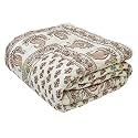 SJ Art &amp; Crafts 410 TC Cotton Double Bed Super Soft Quilt Reversible Light Weight for Summer and Winter Size- King 90X108 Inch (Cream Cozy Buutti)