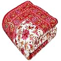 SJ Art &amp; Crafts 410 TC Cotton Double Bed Super Soft Quilt Reversible Light Weight for Summer and Winter Size- King 90X108 Inch (Pink Garden Flower)