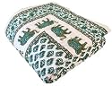 SJ Art &amp; Crafts 410 TC Organic Pure Cotton Jaipuri Rajai Ac Quilt Rajasthani Traditional Comforter Double Bed Size- King 90X108 Inch (Flower Border with Elephent Print Green)