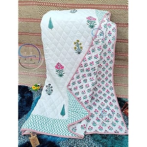 sj art amp crafts cotton double bed hand block print rajasthani traditional jaipuri double razaiquiltblanketac comforter size- king 90x108 inch