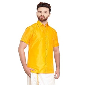 SJS-Mens Half Sleeve Solid Art Silk Shirt
