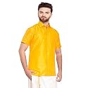SJS-Men39s Half Sleeve Solid Art Silk Shirt