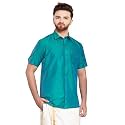 SJS-Men39s Half Sleeve Solid Art Silk Shirt