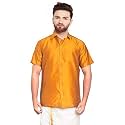 SJS-Men39s Half Sleeve Solid Art Silk Shirt