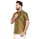 SJS-Men39s Half Sleeve Solid Art Silk Shirt