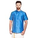 SJS-Men39s Half Sleeve Solid Art Silk Shirt