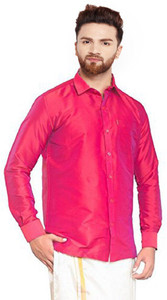 SJSilk Men Solid Formal Pink Shirt