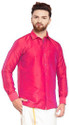 SJSilk Men Solid Formal Pink Shirt