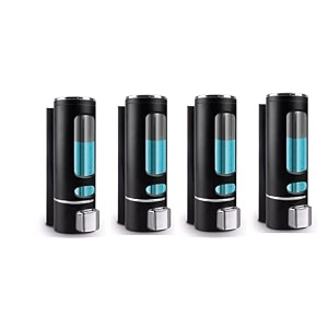 skadioo soap dispenser wall mounted for bathroom  wash basin  liquid sanitizer shower gel dish wash soap dispenser for bathroom kitchen 400ml pack of 4 capsule black abs plastic