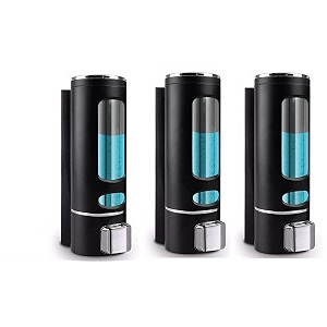 skadioo soap dispenser wall mounted for bathroom  wash basin  liquid sanitizer shower gel dish wash soap dispenser for bathroom kitchen 400ml pack of 3 capsule black abs plastic