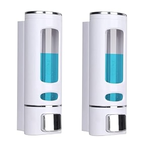 skadioo soap dispenser wall mounted for bathroom  wash basin  liquid sanitizer shower gel dish wash soap dispenser for bathroom kitchen 400ml pack of 2 capsule white abs plastic