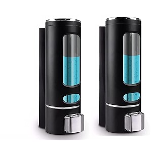 skadioo soap dispenser wall mounted for bathroom  wash basin  liquid sanitizer shower gel dish wash soap dispenser for bathroom kitchen 400ml pack of 2 capsule black abs plastic