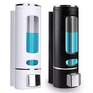 skadioo soap dispenser wall mounted for bathroom  wash basin  liquid sanitizer shower gel dish wash soap dispenser for bathroom kitchen 400ml pack of 2 capsule black amp white abs plastic
