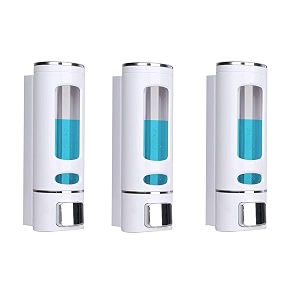 skadioo soap dispenser wall mounted for bathroom  wash basin  liquid sanitizer shower gel dish wash soap dispenser for bathroom kitchen 400ml pack of 3 capsule white abs plastic