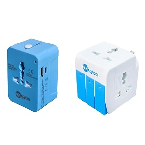 skadioo universal charger adapter  2 years warranty type c 240v 3-in-1  universal travel adapter all in one international travel adapter multi plug adapter blue-white