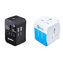 SKADIOO Universal Charger Adapter | 2 Years Warranty, 240V, 3-in-1 | Universal Travel Adapter All in One, International Travel Adapter, Multi Plug Adapter (2 USB Port - Black, White & Blue)