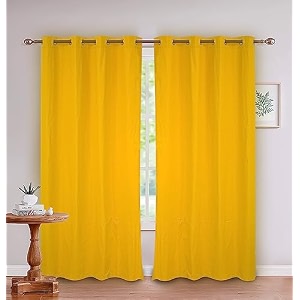 skanda fab  cotton solid window curtain 5ft eyelet 100 cotton washable mustard yellow 2 pcs