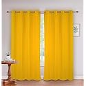 SKANDA FAB © Cotton Solid Window Curtain, 5Ft, Eyelet, 100% Cotton, Washable Mustard Yellow 2 PCS