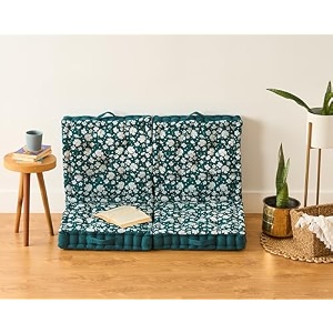 skanda fab premium printed floor cushion meditation floor pillow square large pillows for benchchair cushionliving roombalconyoutdoor daisy flower botanical green 40 x 40 x 10 cm pack of 4