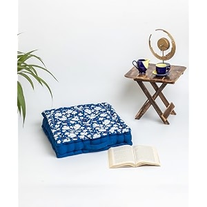 skanda fab premium printed floor cushion meditation floor pillow square large pillows for benchchair cushionliving roombalconyoutdoor daisy flower classic blue 40 x 40 x 10 cm pack of 1