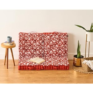 skanda fab premium printed floor cushion meditation floor pillow square large pillows for benchchair cushionliving roombalconyoutdoor daisy flower terracotta brown 40 x 40 x 10 cm pack of 4