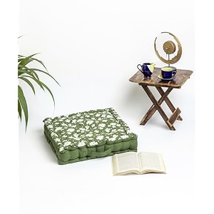 skanda fab premium printed floor cushion meditation floor pillow square large pillows for benchchair cushionliving roombalconyoutdoor daisy flower light green 40 x 40 x 10 cm pack of 1