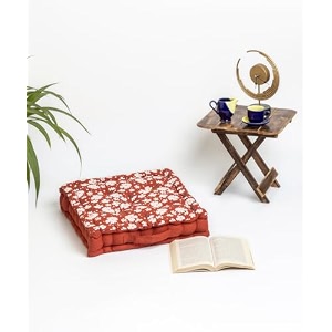 skanda fab premium printed floor cushion meditation floor pillow square large pillows for benchchair cushionliving roombalconyoutdoor daisy flower terracotta brown 50 x 50 x 10 cm pack of 1