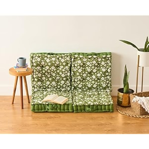 skanda fab premium printed floor cushion meditation floor pillow square large pillows for benchchair cushionliving roombalconyoutdoor daisy flower light green 50 x 50 x 10 cm pack of 4