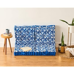 skanda fab premium printed floor cushion meditation floor pillow square large pillows for benchchair cushionliving roombalconyoutdoor daisy flower classic blue 50 x 50 x 10 cm pack of 4