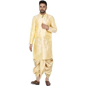 skavij men39s art silk dhoti kurta set ethnic dress beige_xl