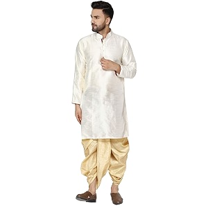 skavij men39s art silk dhoti kurta traditional ethnic dress set off-white medium
