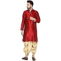 SKAVIJ Men's Art Silk Dhoti Kurta Set Ethnic Dress Red_XL