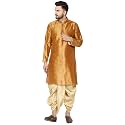 SKAVIJ Men's Art Silk Dhoti Kurta Set Ethnic Dress Brown_XL