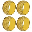 SKAVIJ Handmade Floral Napkin Rings Holders Decor Dinner Party Wedding Thanksgiving Christmas Gathering (Gold 4pcs)