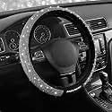 Skechers Women’s Bling Steering Wheel Cover, Velvet with Sparkly Crystal Rhinestones, Stylish Car Interior Gift, Universal Fit 14" 1/2-15" for Cars, SUVs, Trucks, Silver Diamond