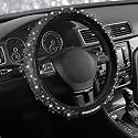 Skechers Women’s Bling Steering Wheel Cover, Velvet with Sparkly Crystal Rhinestones, Stylish Car Interior Gift, Universal Fit 14" 1/2-15" for Cars, SUVs, Trucks, Black Diamond