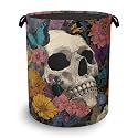 Skeleton Laundry Basket,Butterfly Flowers Oxford Cloth Laundry Hamper with Handle Foldable Portable Clothes Storage Basket for Bathroom Bedroom Dorm Room 16" x 20.8"