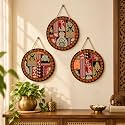 Sketchfab Ethnic Patchwork Round Wall Hanging, 12 Inch, Golden Rope