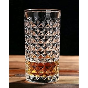 crystal whiskey glasses - 300 ml bar glass for drinking bourbon whisky scotch cocktails cognac- old fashioned cocktail tumblers crystal clear diamond cut whiskey glass 2 pcs